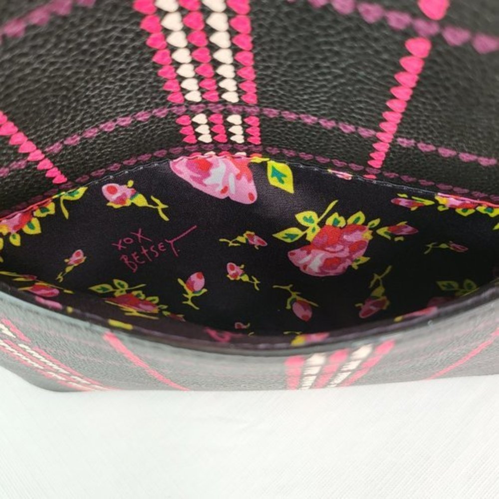 Betsey Johnson Womens Crossbody Purse‎ Heart Plaid Purse Black Pink Gold New - Picture 7 of 9